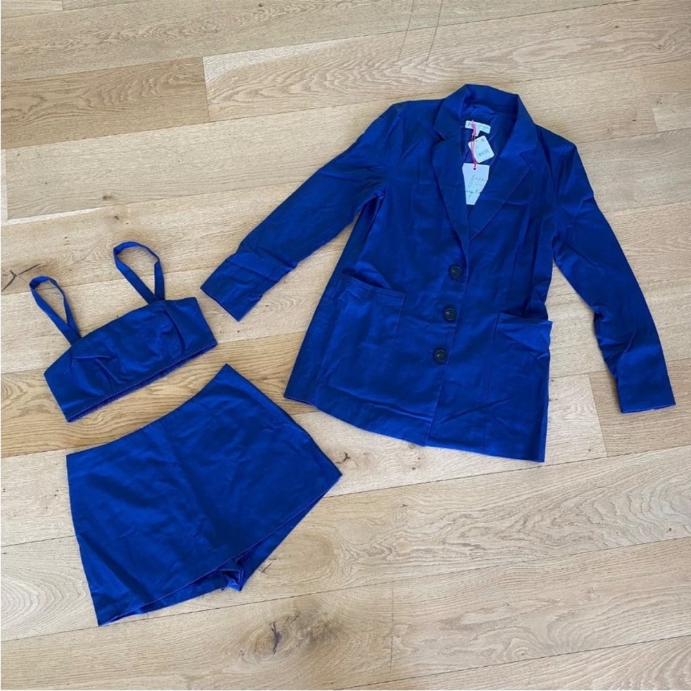 NWT Free People Marni 3 Piece Skort Blazer Suit Set Linen $298